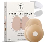 BLOOMORA Pezoneras Mujer con Efecto Push-Up - Cubrepezones Adhesivos de Silicona Reutilizables - Invisibles con Lengüeta de Elevación - Talla 1 (Copas C-D) - Caramel