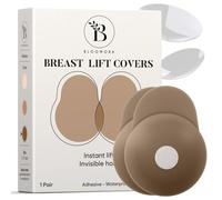 BLOOMORA Pezoneras Mujer con Efecto Push-Up - Cubrepezones Adhesivos de Silicona Reutilizables - Invisibles con Lengüeta de Elevación - Talla 1 (Copas A-B) - Coco
