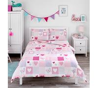 Bloomsbury Mill - Juego de Funda Nórdica Cama 105 para Niñas - Diseño de Corazones y Mariposas Rosas - Juego de Edredón Reversible y 2 Almohadas para Infantil - 200 x 200 cm