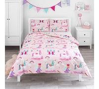 Bloomsbury Mill - Juego de Funda Nórdica Cama 105 para Niñas - Diseño de Unicornios, Princesas y Rosa Arcoiris - Juego de Edredón Reversible y 2 Almohadas para Infantil - 200 x 200 cm