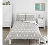 Bloomsbury Mill - Juego de Funda Nórdica Cama 105 para Niños y Niñas - Estrellas Gris & Blanco - Juego de Edredón Reversible y 2 Almohadas para Infantil - 200 x 200 cm