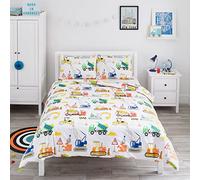 Bloomsbury Mill - Juego de Funda Nórdica Cama 105 para Niños y Niñas - Vehículos de Construcción - Camiones, Excavadoras y Grúas - Juego de Edredón Reversible y 2 Almohadas para Infantil - 200x200 cm