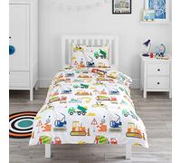 Bloomsbury Mill - Juego de Funda Nórdica para Cuna/Bebe - Camiones, Excavadoras y Grúas - Ropa de Cuna para Niños y Niñas y Almohada Reversible para Cama Infantil/Niño Pequeño - 120 x 150 cm
