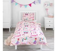 Bloomsbury Mill - Juego de Funda Nórdica Reversible para Niñas - Diseño de Unicornios, Princesas y Rosa Arcoiris, Juego de Edredón Individual y Almohadas para Cama Individual Infantil - 135 x 200 cm
