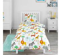 Bloomsbury Mill - Juego de Funda Nórdica Reversible para Niños y Niñas -Animales de la Jungla/Selva - Juego de Edredón Individual y Almohadas para Cama Individual Infantil - 135 x 200 cm
