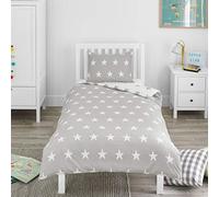 Bloomsbury Mill - Juego de Funda Nórdica Reversible para Niños y Niñas -Estrellas Gris & Blanco - Juego de Edredón Individual y Almohadas para Cama Individual Infantil - 135 x 200 cm