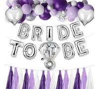 BLOOMWIN Decoración de Despedida de Soltera Morado Kit de Globos Bride To Be Morado y Plateado, Despedida de Soltera Accesorios Violeta Globos de Fiesta para Novia Globos Corazón Confeti Anillo Flecos