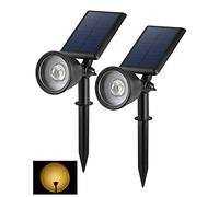 BLOOMWIN Focos LED Exterior Solares - 2 Pack Luz Solar Exterior Jardín Blanco Cálido Impermeable IP65, Lamparas de Césped Foco Proyector Suelo con Estaca Iluminación Jardineria Árboles Plantas Patio