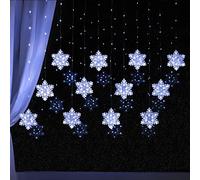 BLOOMWIN Guirnaldas Luces Cortina 3m Copo de nieve con Control Remoto 8 Modos 204 LED 5V USB con Ganchos Cadena de Luces de Navidad para Balcón, Ventana, Pared, Escaparate, Boda, Fiesta, Navidad