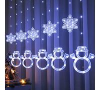 BLOOMWIN Guirnaldas Luces Cortina 3m Muñeco de Nieve + Copo de Nieve con Control Remoto 8 Modos 160 LED USB Cadena de Luces de Navidad para Balcón, Ventana, Pared, Escaparate, Boda, Fiesta, Navidad