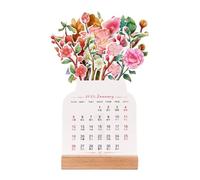 Bloomy Flowers Desk Calendar - Floral Desk Organizer For Planning And Scheduling | Premium Paper With Wooden Base, Vase Shaped Design, Table Display, Decorative Accessory For Daily Use