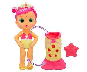 Bloopies Magic Tail Mermaids Luna | Muñeca Sirena con Cola retirable y con su Amigo del mar; Lanza Chorros de Agua y Hace Burbujas - Juguete y Juego baño para niños y niñas