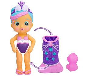 Bloopies Magic Tail Mermaids Nelly | Muñeca Sirena con Cola brilante y retirable y su Amigo del mar; Lanza Chorros de Agua y Hace Burbujas - Juguete y Juego baño para niños y niñas