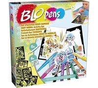 BLOPENS - Super centro de actividades mágicas - Taller de dibujo y coloreo Blopens para niños a partir de 5 años - 13 rotuladores para soplar con pupitre y 16 plantillas - Lansay