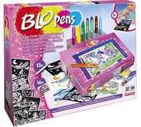 Blopens Lansay Super Centro de Actividades mágicas - Taller de Dibujo y coloreo niños a Partir de 5 años - 13 rotuladores de soplar con pupitre y 16 Plantillas