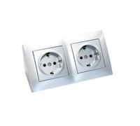 Bloque de 2 enchufes 250 V, empotrable, enchufe esquinero de 45°, protección infantil, enchufe doble, enchufe Schuko plateado, enchufe de pared para cocina, salón, oficina DGSz1Z.01/43