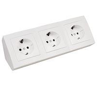 Bloque de bases de enchufe MC POWER | Flair | Bases de enchufe de 3 vías con contacto de puesta a tierra, cable de 15cm con terminal de lustre, 250V/ 16A, montaje en superficie, blanco mate