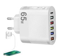 Bloque de carga tipo C, cabezal de carga rápida de 65 W, 6 puertos, accesorios de carga seguros y resistentes a caídas para tabletas, cámaras y consolas de juegos