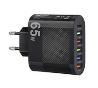 Bloque de carga tipo C | cabezal de carga rápida de 65 W con 6 puertos - Accesorios de carga seguros y resistentes a caídas para tabletas, cámaras y consolas de juegos