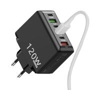 Bloque de Carga Tipo C - Cargador de Pared USB C, hub de Bloque de Carga de 120 W | Hub de Bloque de Cargador multipuerto Negro/, estación de Carga USB de Carga rápida con 3 USB C y 3 USB A