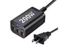 Bloque de carga USB C de 200 W, estación de carga rápida GaN de 6 puertos, concentrador de carga USB multipuerto para múltiples dispositivos, MacBook, iPad, iPhone, laptop, teléfono celular Galaxy