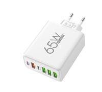 Bloque de Cargador de Carga USB múltiple con Varios Puertos | Bloque de de 6 puertos-65 W, 4 Conexiones USB | 2 Charcas Tipo C y estación de Pared. Enchufe de Pared portátil más rápido para Equi