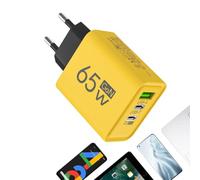 Bloque de Cargador USB 65W, Cargador portátil de 65W | Cargador multipuerto Resistente a caídas USB C | Cargador multipuerto QC3.0 C Adaptador de Carga de teléfono multifunción de Carga rápida par