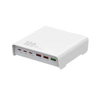 Bloque De Cargador USB C 120W, Escritorio 6 Puertos, Estación Carga Tipo Súper Rápida, Concentrador, Cable Extensión 5 Pies(White)