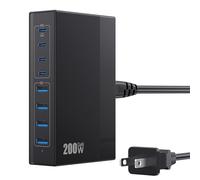 Bloque de cargador USB C de 200 W, 8 en 1 GaN III USB C Hub de estación de carga rápida, adaptador de cargador de portátil PD de 65 W, cargador de viaje, para MacBook Pro/Air/Dell XPS/iPhone