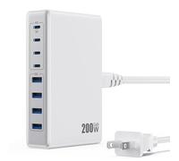 Bloque de cargador USB C de 200 W, estación de carga GaN IV, 8 puertos, estación de carga rápida QC4.0 Hub+PD 65 W USB C adaptador de cargador para portátil compatible con MacBook Air/Pro, DELL,