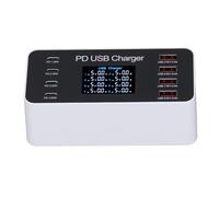 Bloque de Cargador USB C, Estación de Carga USB de 8 Puertos de 65 W, Cargador de Concentrador USB Multipuerto Pantalla LCD QC3.0 PD30W USB C para Tableta iOS para (Enchufe