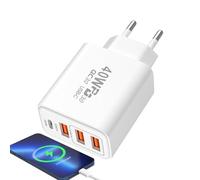 Bloque De Cargador USB, Cargador De Pared 3usb +1pd con Puertos USB, Bloque De Carga Rápida del Rápido De 40W para Teléfono Celular, Tableta, Computadora Portátil Y Auriculares