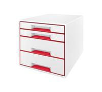 Bloque de clasificación - LEITZ - WOW CUBE - 4 cajones - Blanco/Rojo - Ultra brillante