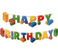 Bloque de construcción de suministros para fiesta de cumpleaños por Aliza | Decoración de cumpleaños para bebés y niños pequeños - Enorme 7 pies de largo con temática de ladrillo - la decoración