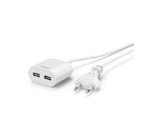 Bloque de corriente USB con cable de 1,9 m de largo, 2,4 A, 2x USB-A, blanco