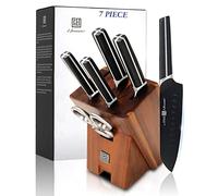 Bloque de cuchillos con cuchillo de 7 piezas, juego de cuchillos con revestimiento antiadherente de color negro, cuchillo de chef de acero inoxidable alemán, cuchillo de pan, cuchillo santoku