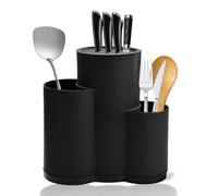 Bloque de Cuchillos Universal Redondo sin Cuchillos, 3 en 1 Soporte Almacenamiento de Bloques de Cuchillos con Soporte para Utensilios, Organizador de Tijeras Ranura para Cubertería de Cocina (Negro)
