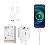 Bloque De De, Rápido | Bloque De Enchufe De Viaje De 30 W Con Cable De Tipo C | De Pared Portátil De 2 Puertos USB Para El Hogar