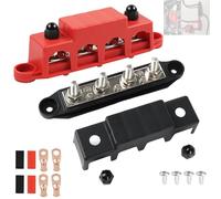Bloque de distribución de barras colectoras CC, 2 piezas Bloque de distribución de bus, 250 A Caja BusBar, con 4 tornillos de fijación M8, 2 bloques de fijación 3/8, funda termorretráctil, negro rojo