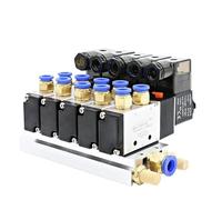 Bloque de electroválvula neumática 4V210-08 DC12/24V con silenciador, base de colector, 2/3/4/6 vías, 1 unidad(2 Row 6mm fitting,DC12V)