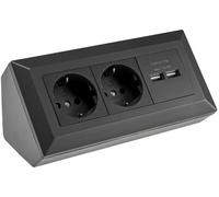 Bloque de enchufe de 2 veces + 2 USB, negro 4250416340214