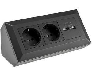 Bloque de enchufe de 2 veces + 2 USB, negro 4250416340214
