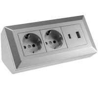 Bloque de enchufe de 2 veces, USB-A+C, plata 4250416339409