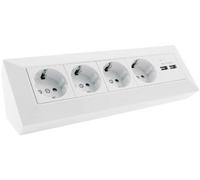 Bloque de enchufe de 4 vías + 2 USB, blanco