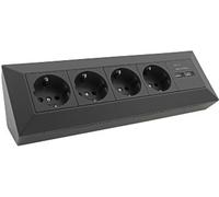 Bloque de enchufe de 4 vías + 2 USB, negro