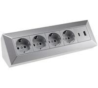 Bloque de enchufe de 4 vías, USB-A+C, plata 4250416341433