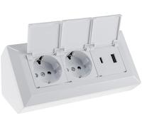 Bloque de enchufes de 2 tomas con tapa abatible, toma USB-A, USB-C, PD, 230 V, para cocina, oficina, taller, color blanco