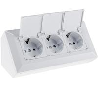 Bloque de enchufes de 3 tomas con tapa abatible, toma de corriente de 230 V para cocina, oficina, taller, color blanco