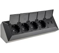 Bloque de enchufes de 4 Tomas con Tapa abatible, Toma USB-A, USB-C, PD, 230 V, para Cocina, Oficina, Taller, Color Negro