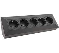 Bloque de enchufes de 5 vías, Negro 250V~/ 16A | Bloque de enchufes con protección de contacto de 230 V